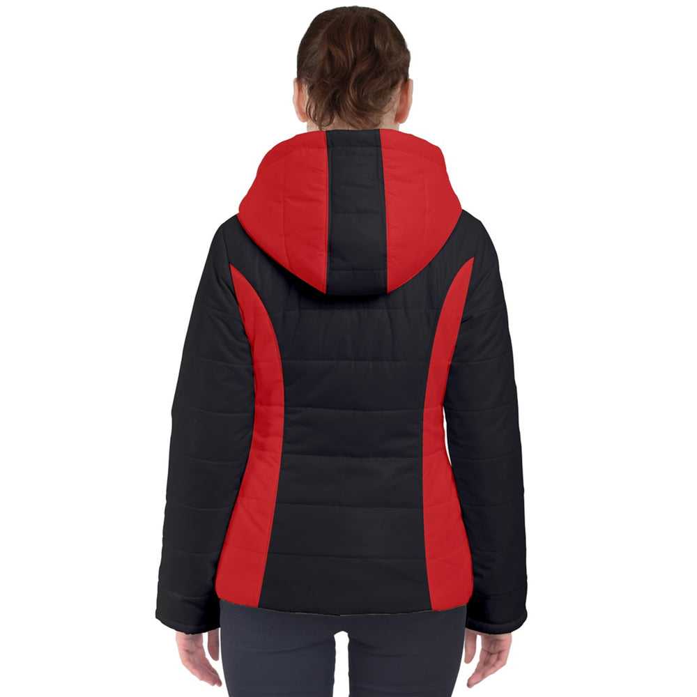 Women's Hooded Puffer Jacket - Black Red