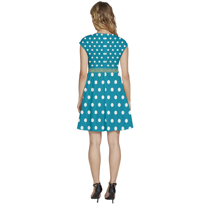 Cap Sleeve High Waist Dots Dress - Munsell