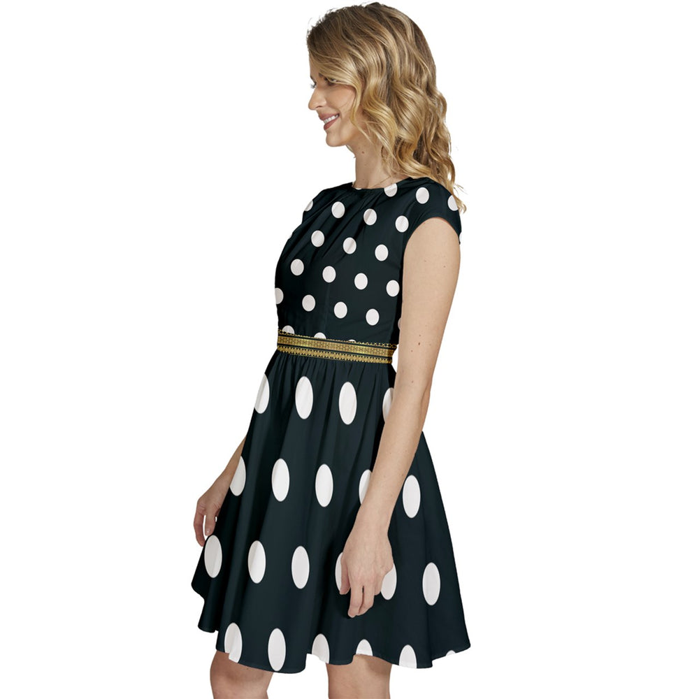 Cap Sleeve High Waist Dots Dress - Munsell