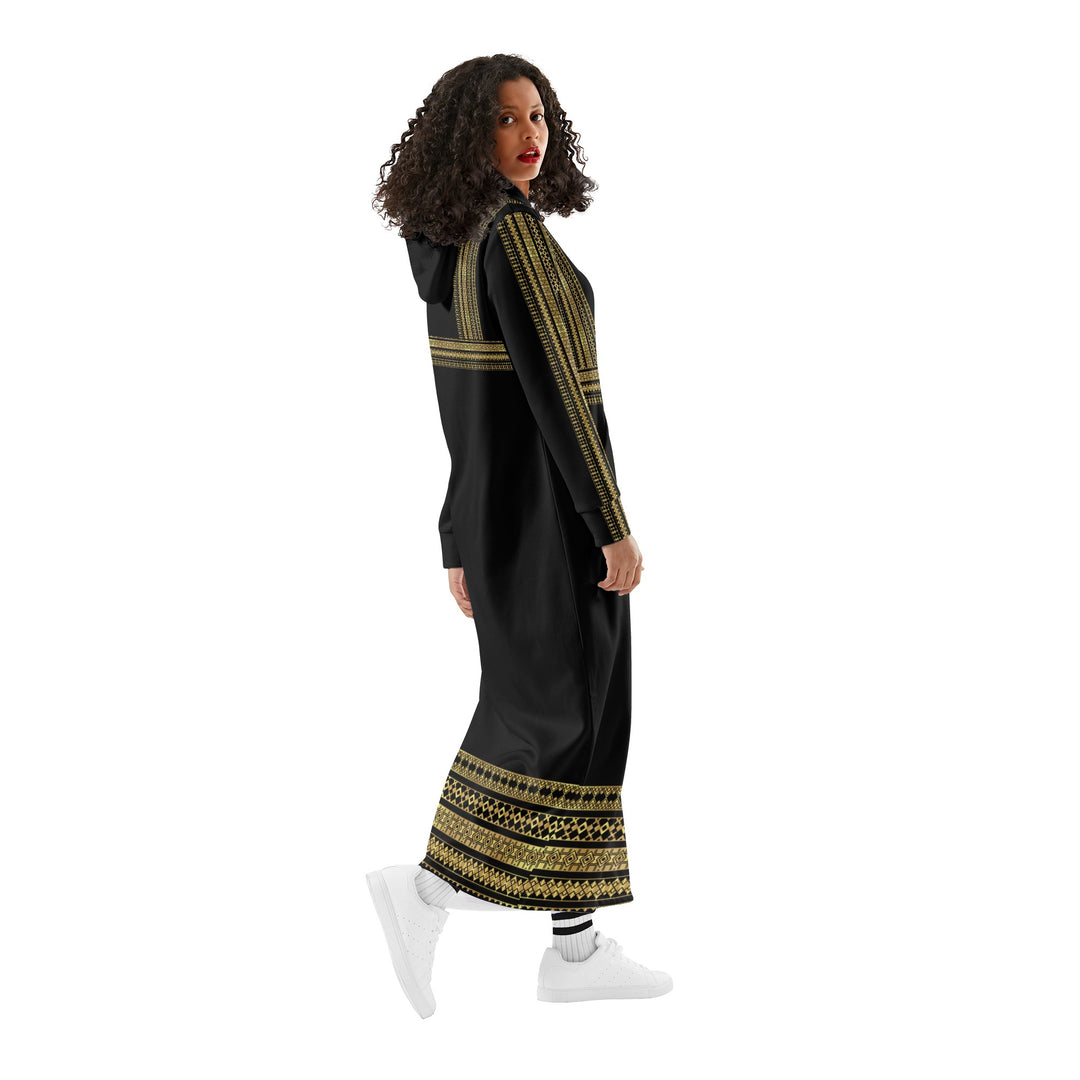 Palestinian Womens Casual Long Hoodie Dress - Black