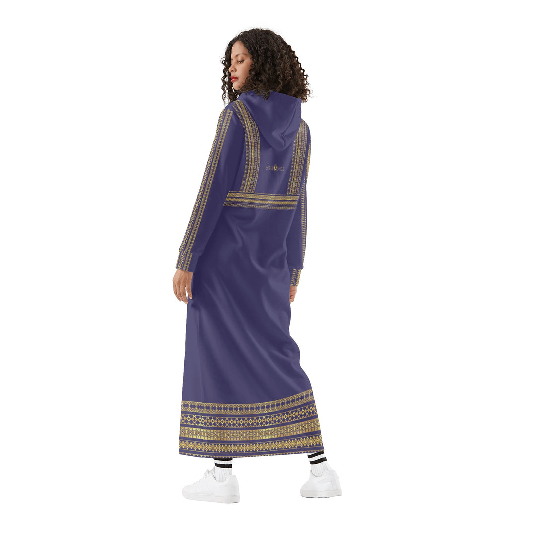 Palestinian Womens Casual Long Hoodie Dress - Royal violet
