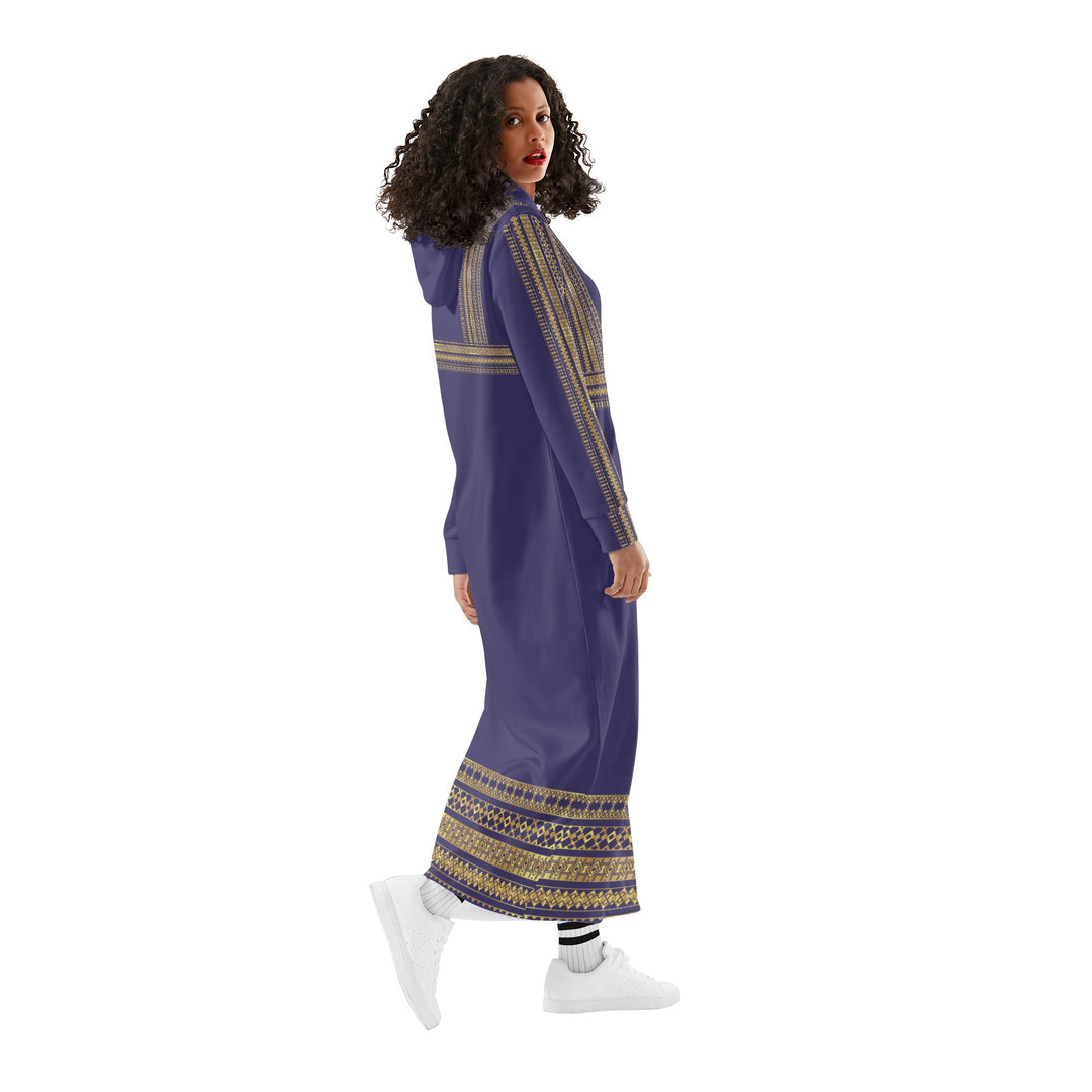 Palestinian Womens Casual Long Hoodie Dress - Royal violet