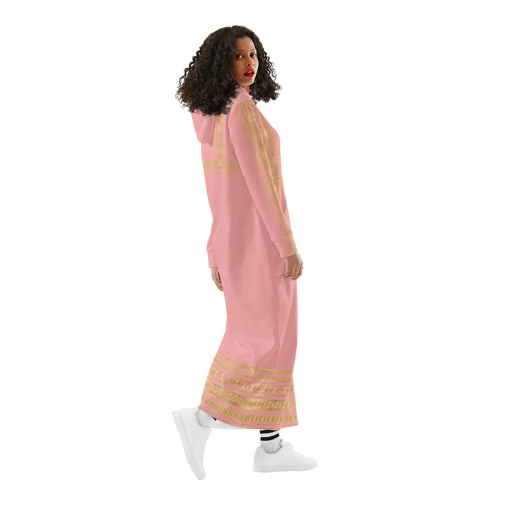 Palestinian Womens Casual Long Hoodie Dress - Shimmering Blush
