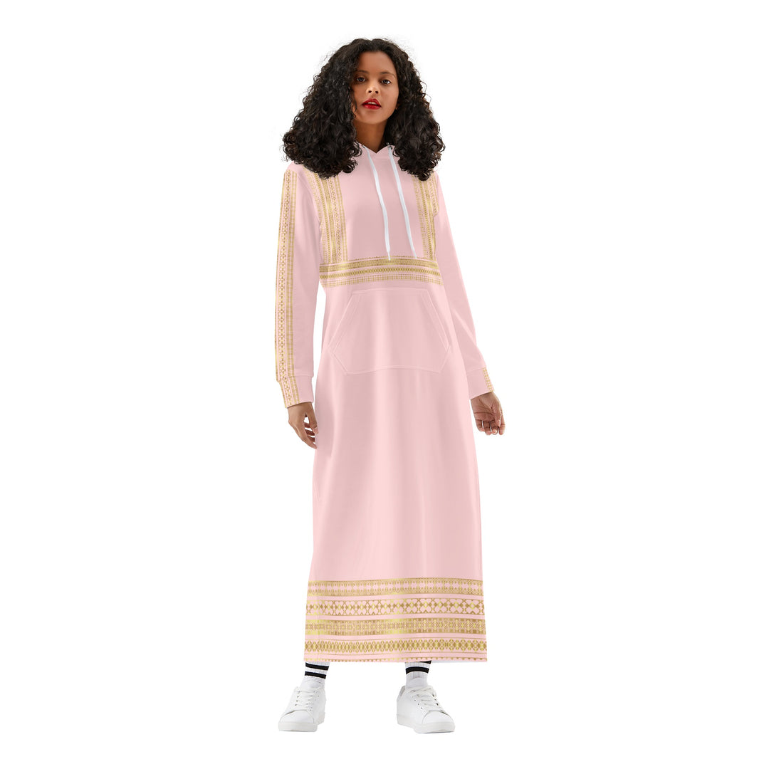 Palestinian Womens Casual Long Hoodie Dress - Champagne Pink
