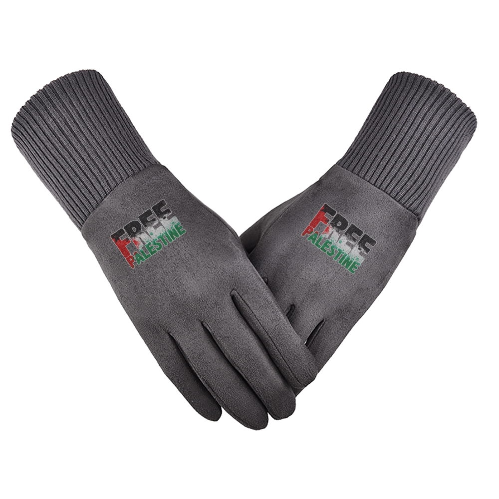 Free Palestine Sticker Unisex Suede Fabric Gloves - Gray