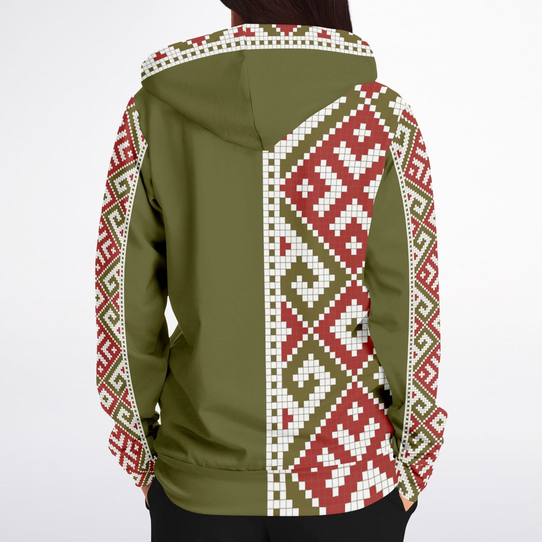 Print Palestinian Embroidery Women Athletic Zip-Up Hoodie - Olive