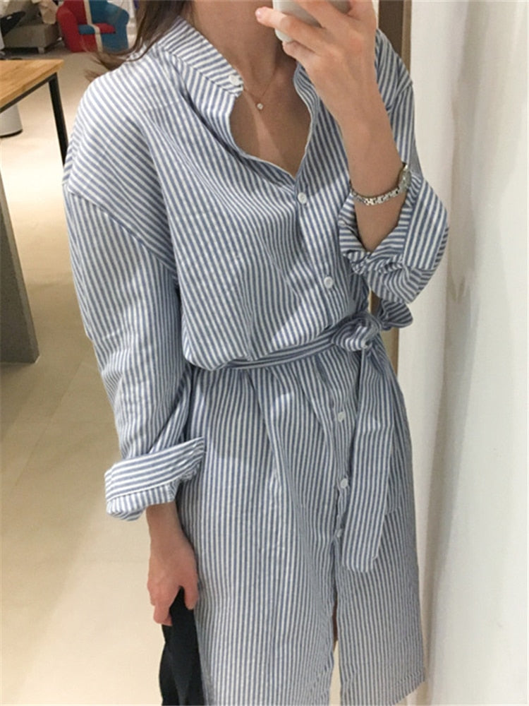 Lace Up Elegant Korean Long Shirt