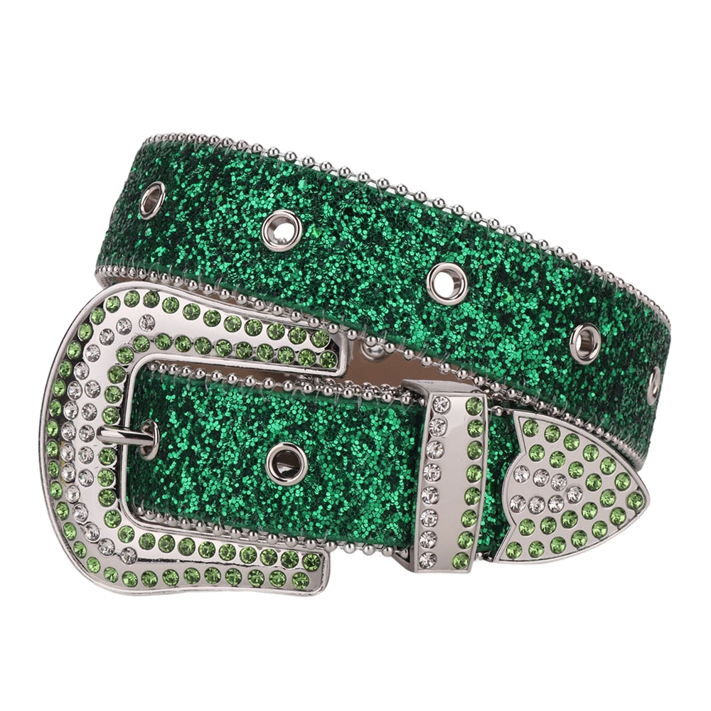 Luxury Studded Strap Diamond Belt - Green
