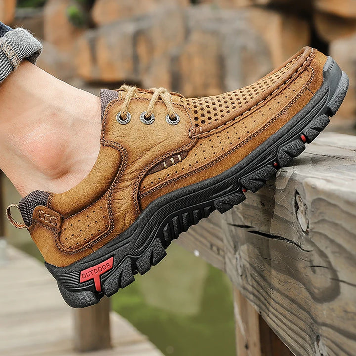 أحذية رجالية كاجوال مصنوعة يدويًا من جلد البقر بنسبة 100% - بني شبكة