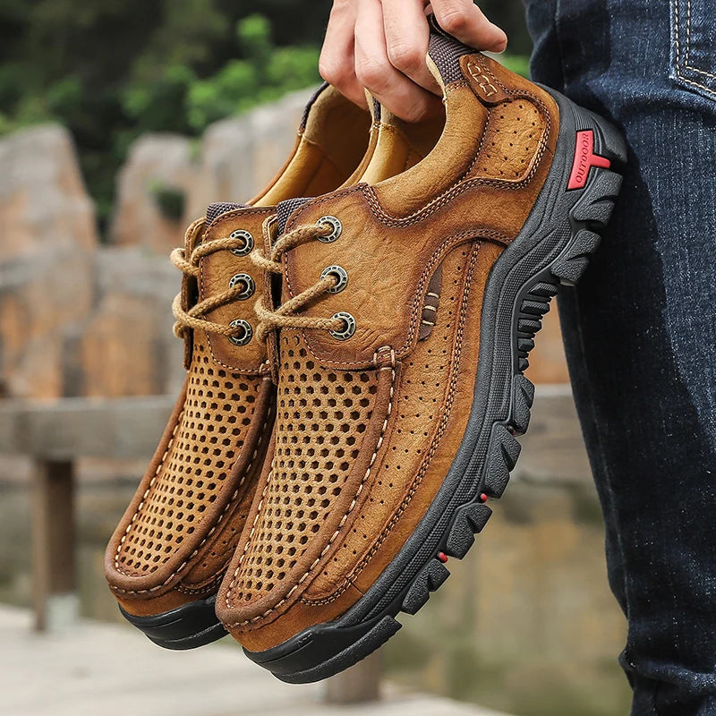 100% Cowhide Leather Handmade Men Casual Shoes - Kink Brown