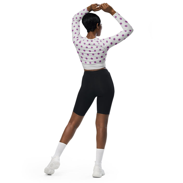 Dots Long Sleeve Crop Top  - White
