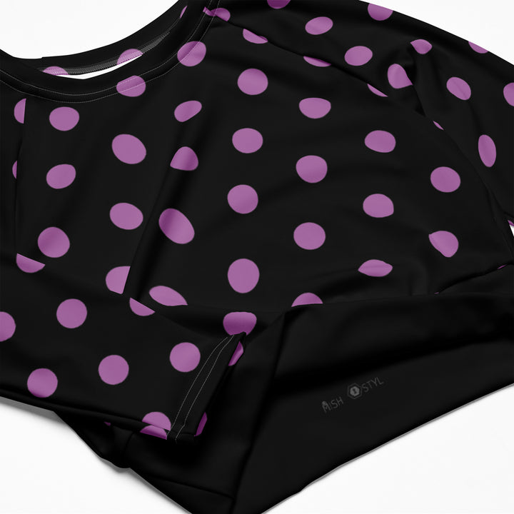 Dots Long Sleeve Crop Top -  Black