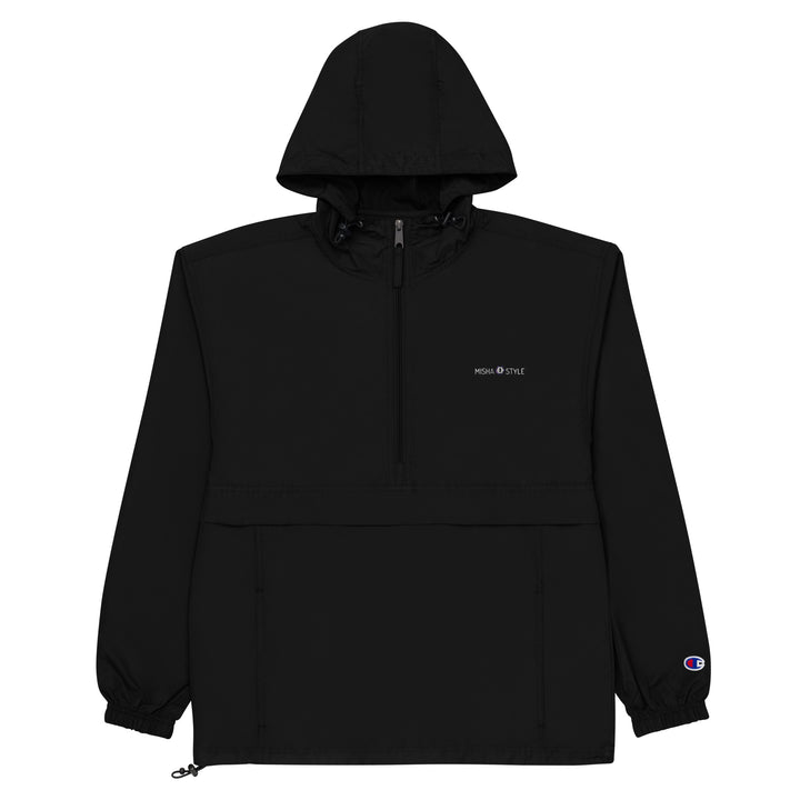 Embroidered Champion Packable Women Jacket - Black
