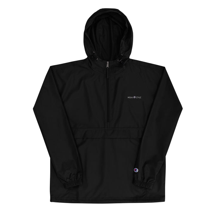 Embroidered Champion Packable Women Jacket - Black