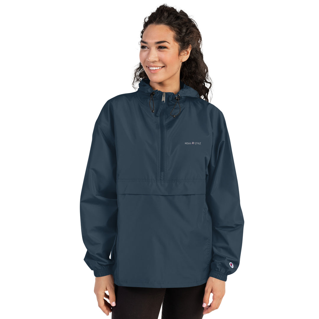 Embroidered Champion Packable Women Jacket - Navy