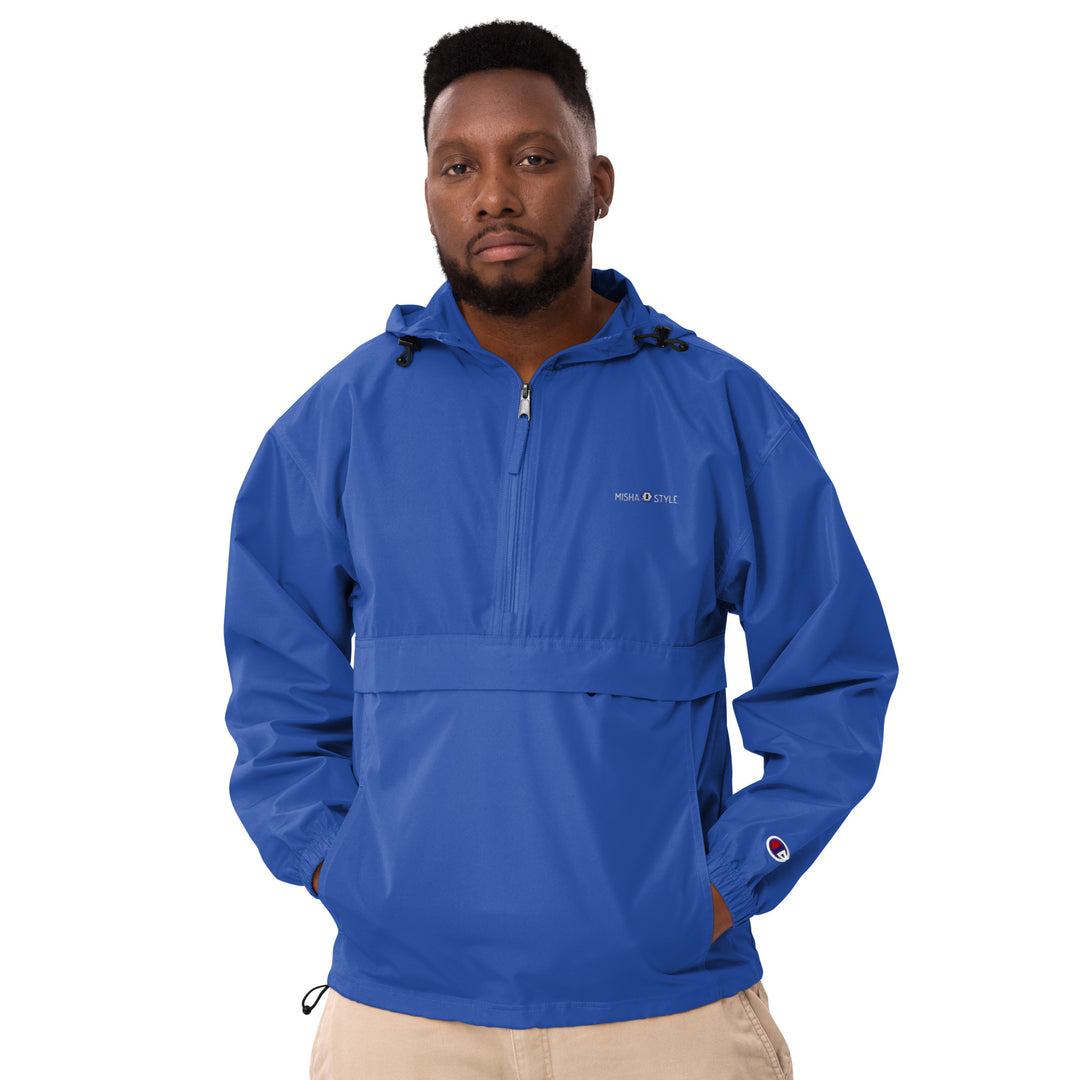 Embroidered Champion Packable Jacket - Blue