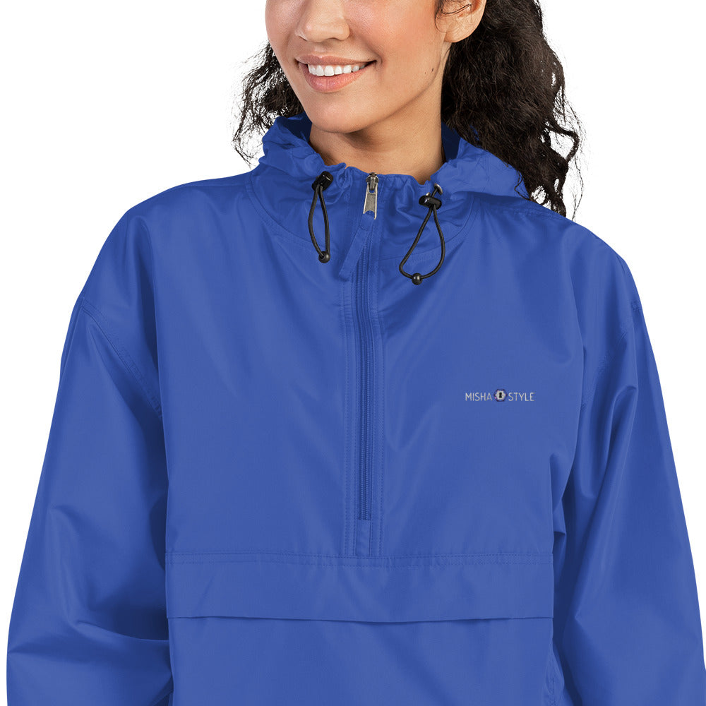Embroidered Champion Packable Women Jacket - Blue