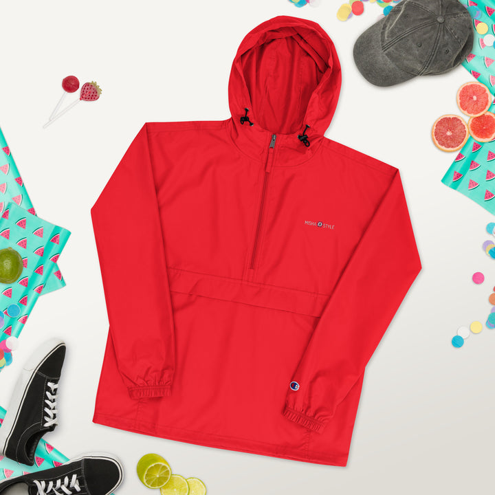 Embroidered Champion Packable Jacket - Red