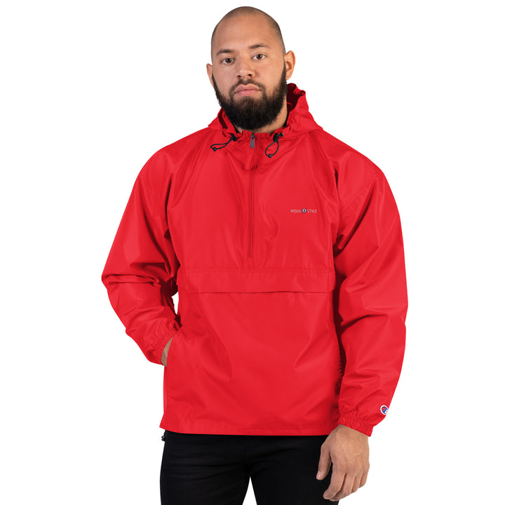 Embroidered Champion Packable Jacket - Red