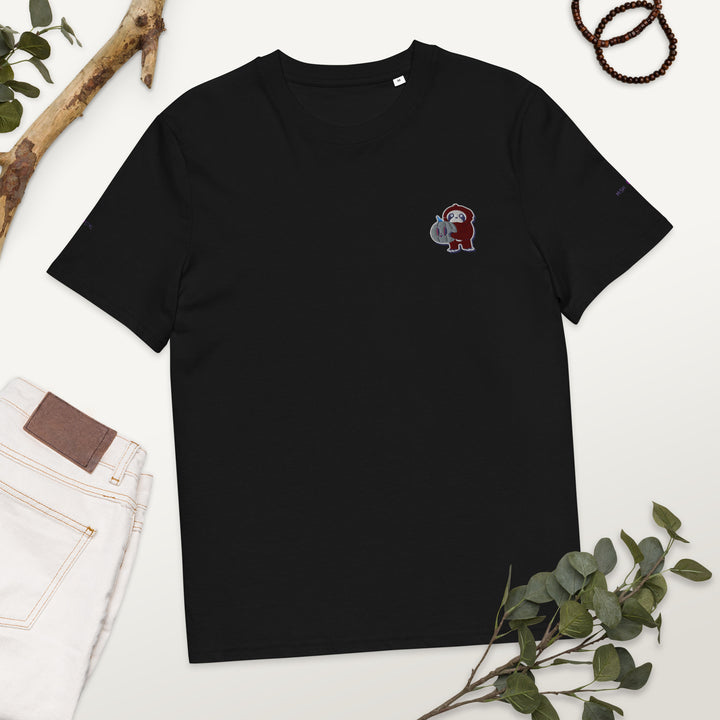 Embroidered Little Monkey Women organic cotton t-shirt - Black