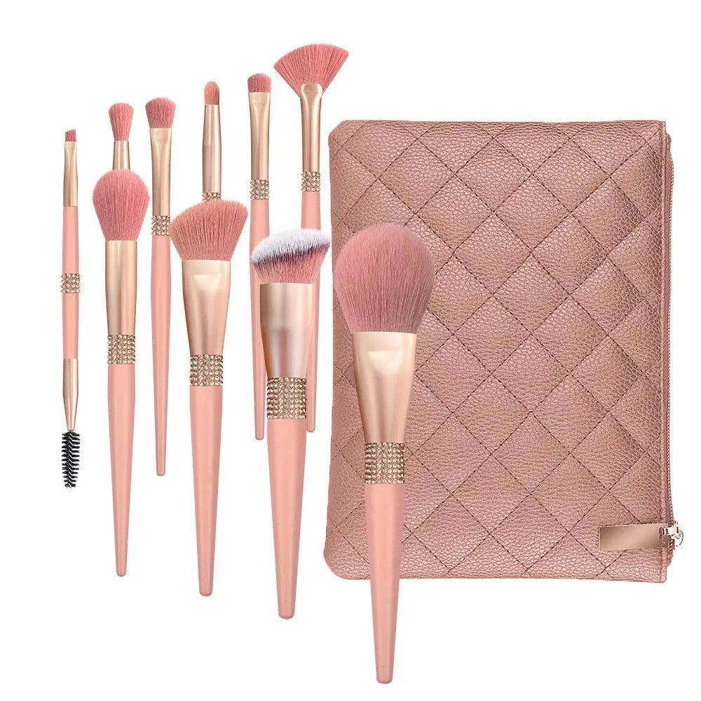 10 Pcs Luxury Diamond Bling Pink Brushes Set