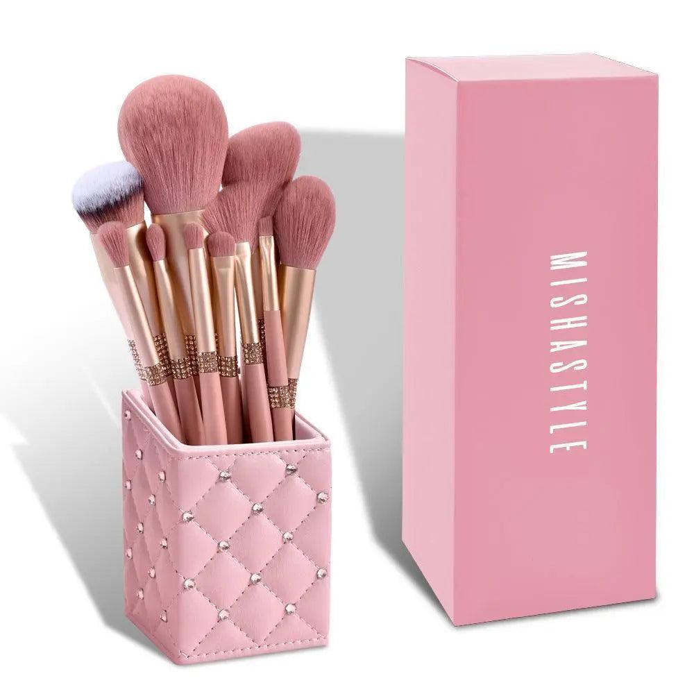 10 Pcs Luxury Diamond Bling Pink Brushes Set - Mishastyle