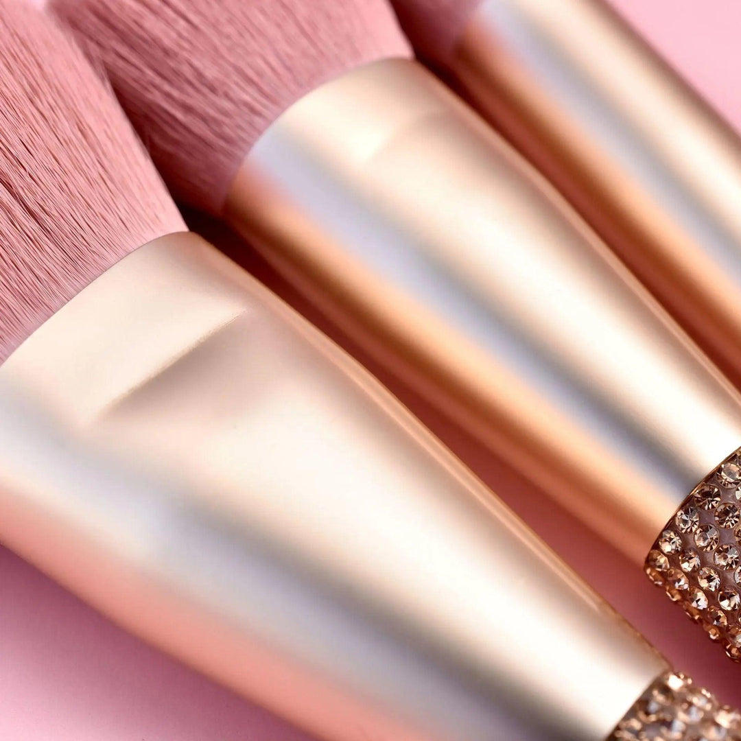 10 Pcs Luxury Diamond Bling Pink Brushes Set - Mishastyle