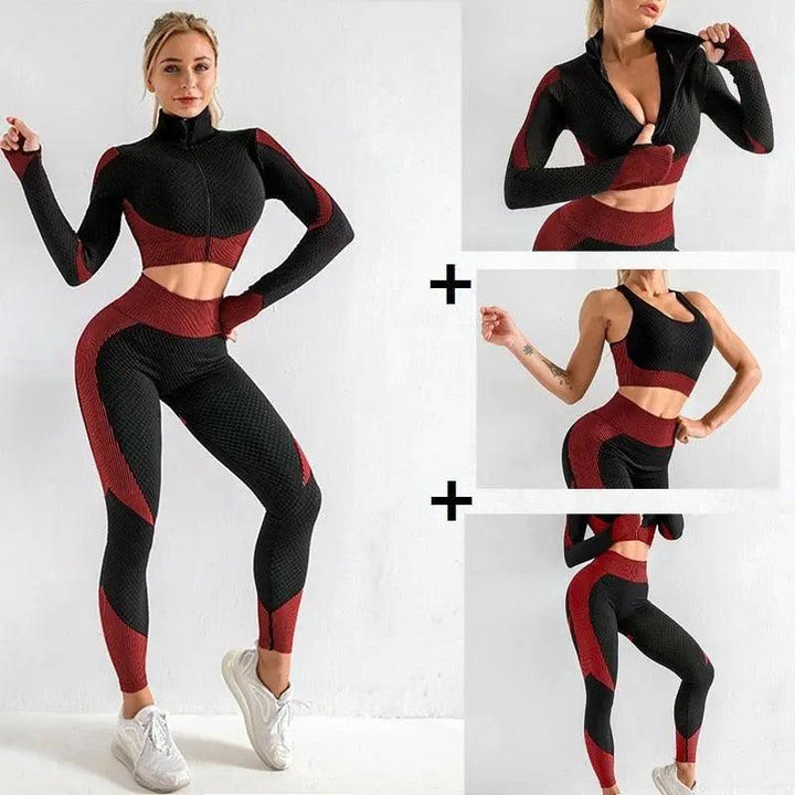 3 Piece Windproof Seamless Yoga Suits - Black - Mishastyle