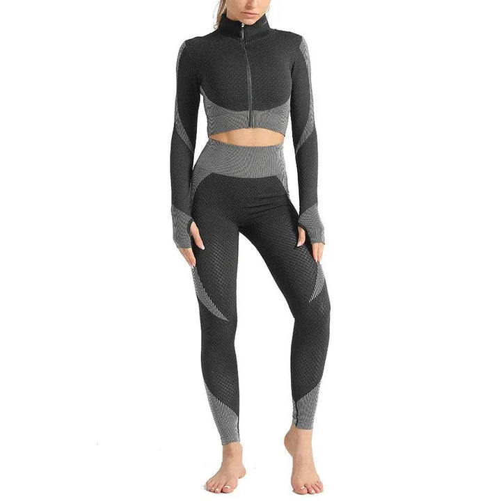 3 Piece Windproof Seamless Yoga Suits - Blue - Mishastyle
