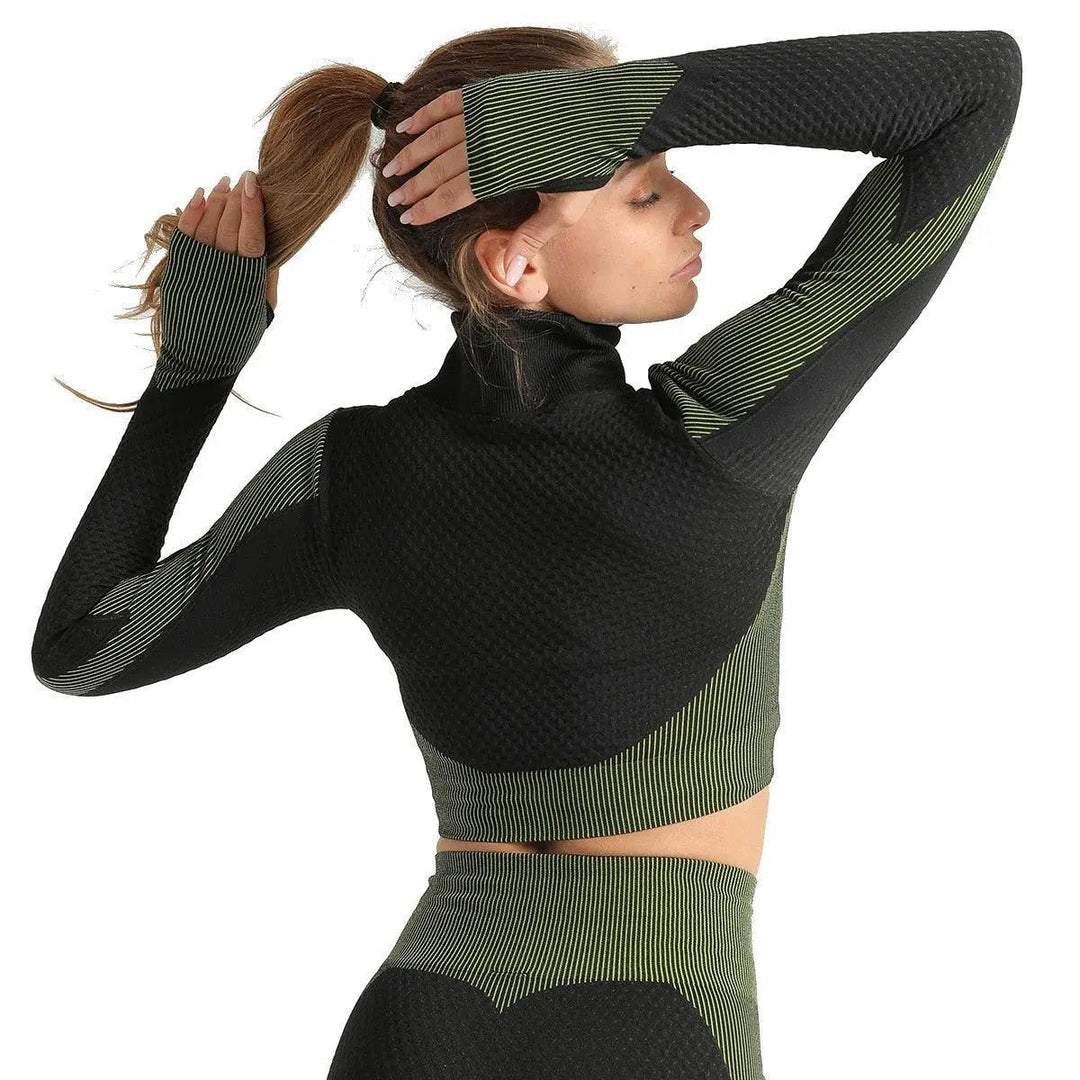 3 Piece Windproof Seamless Yoga Suits - Gray - Mishastyle