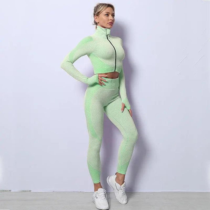 3 Piece Windproof Seamless Yoga Suits - Pink - Mishastyle