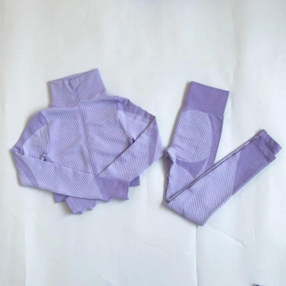 3 Piece Windproof Seamless Yoga Suits - Purple - Mishastyle
