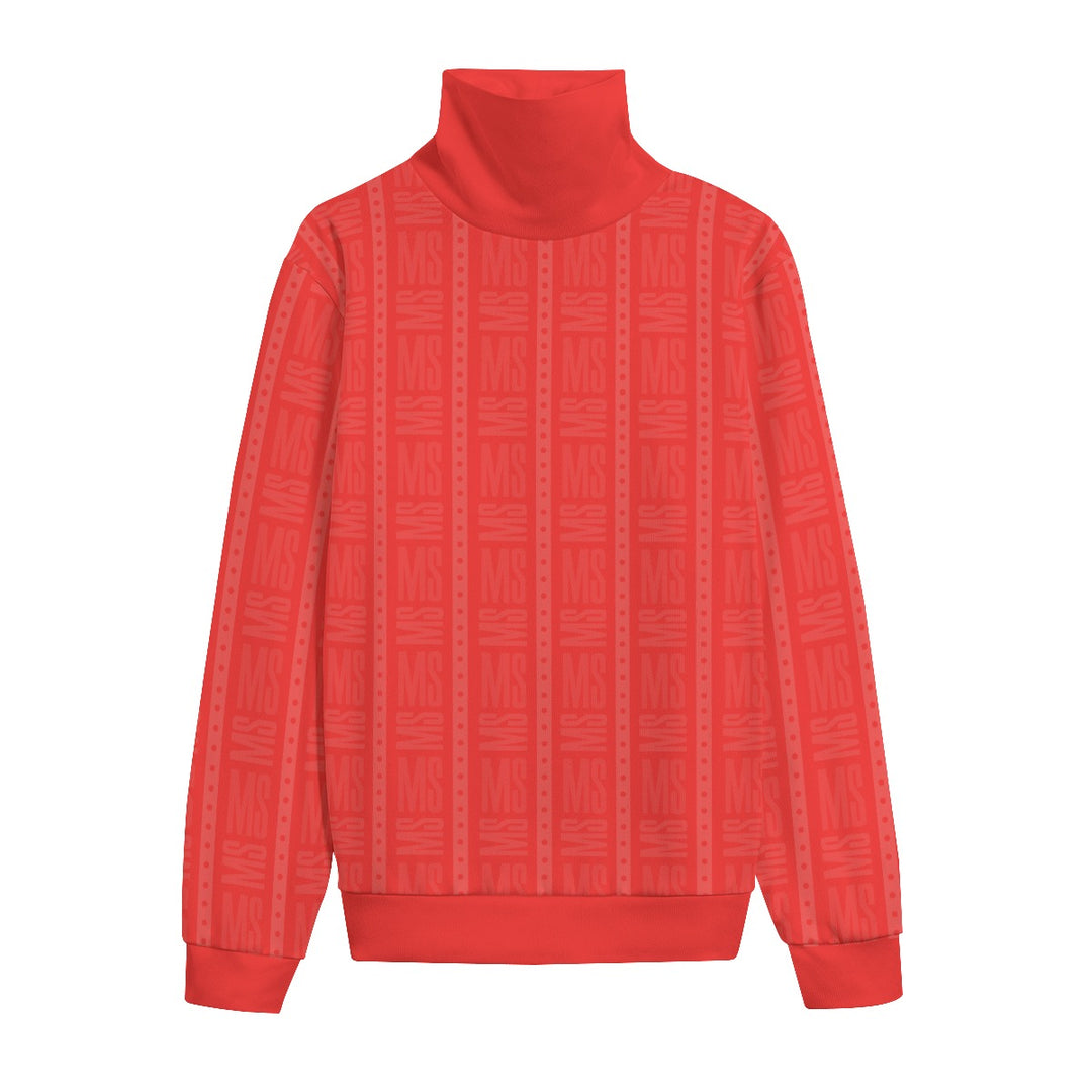 Turtleneck Knitted Fleece Sweater - Red