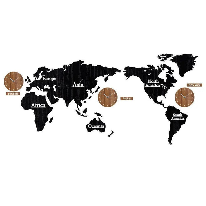 3D European Large Wooden World Map Wall Clock - Mishastyle