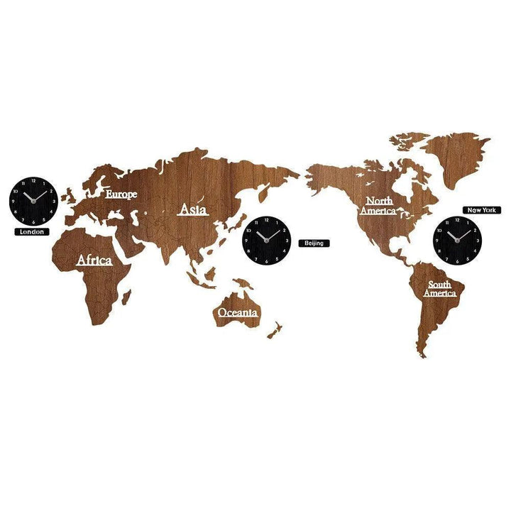 3D European Large Wooden World Map Wall Clock - Mishastyle