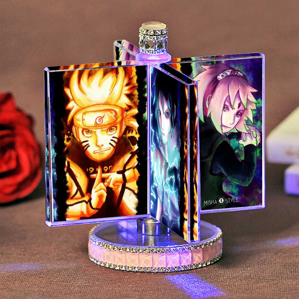 4 Pictures Photo Frame Rotatable Glowing Glass - Mishastyle
