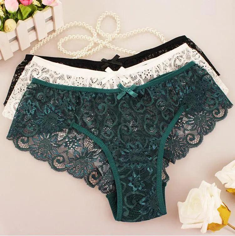 5PCS Sexy Bow transparent lace Thongs - Green - Mishastyle