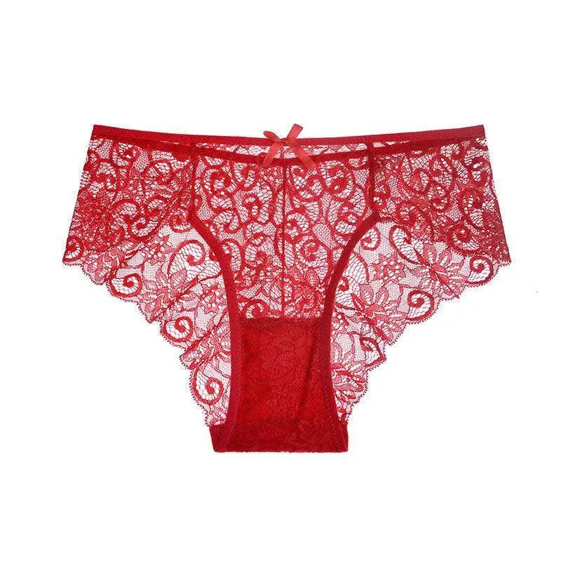 5PCS Sexy Bow transparent lace Thongs - Red - Mishastyle
