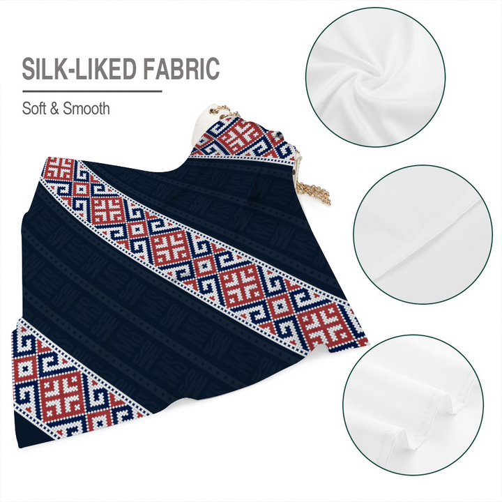 Palestine Fake Embroidery Soft Silk Thin Satin Shawl - Dark Blue