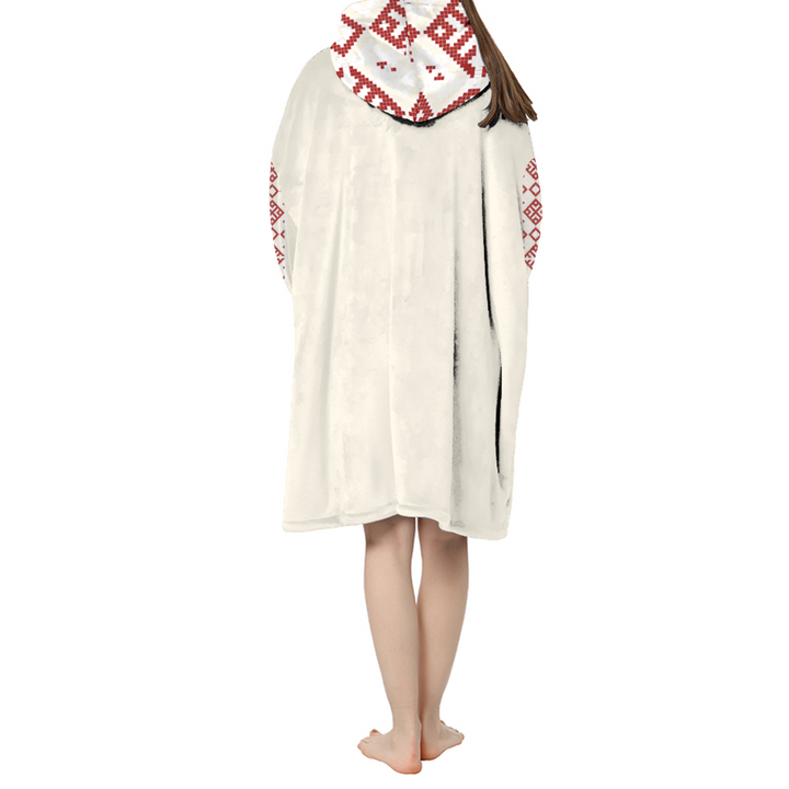Palestinian fake Embroidery Long Sherpa Hooded Blanket - Light Yallow