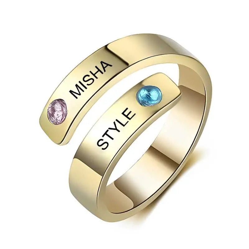 925 Silver Rhinestone Ring Anniversary Gift - Gold - Mishastyle