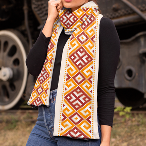 Fake Palestinian embroidery Warm Breathable Velvet Scarf - Beige