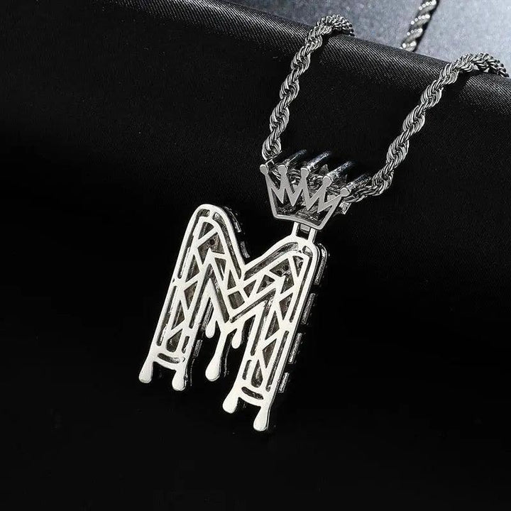 A-Z Drip Crown Zircon Letters Necklaces - Silver - Mishastyle