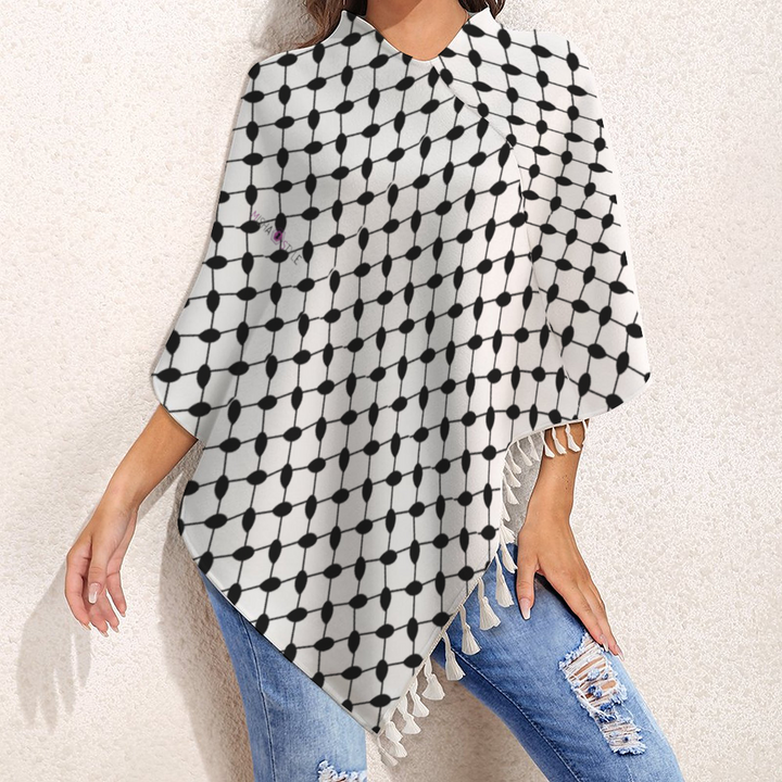 Palestinian keffiyeh Knitted Cloaks with Tassel Cape