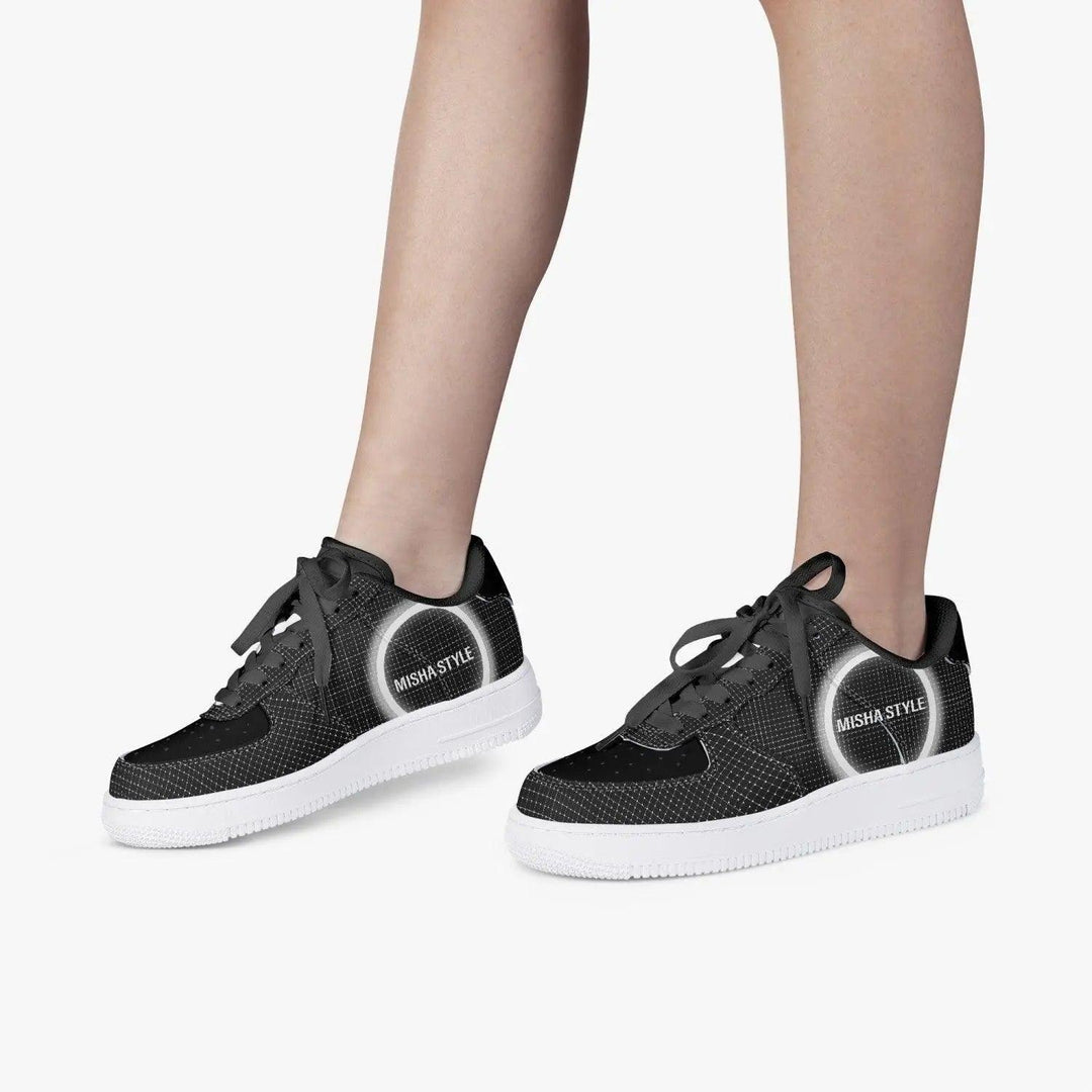 Black Low-Top Leather Sports Sneakers - Mishastyle