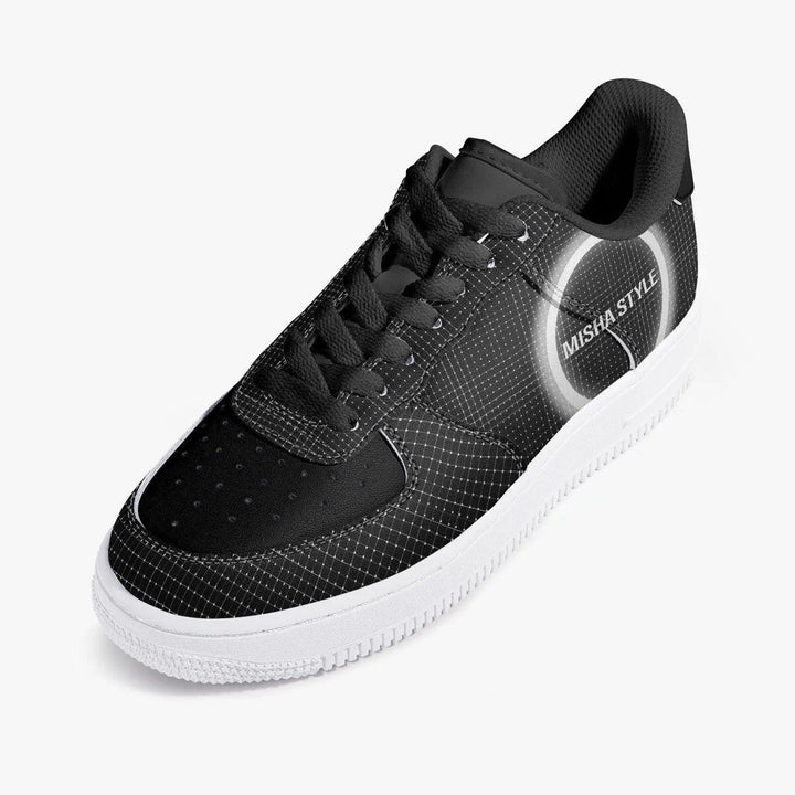 Black Low-Top Leather Sports Sneakers - Mishastyle