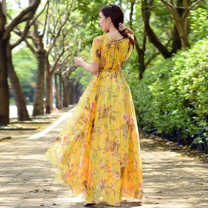 Breathable Chiffon Floral Maxi Dress - Mishastyle