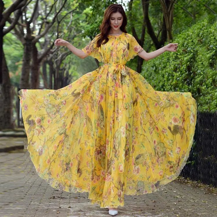 Breathable Chiffon Floral Maxi Dress