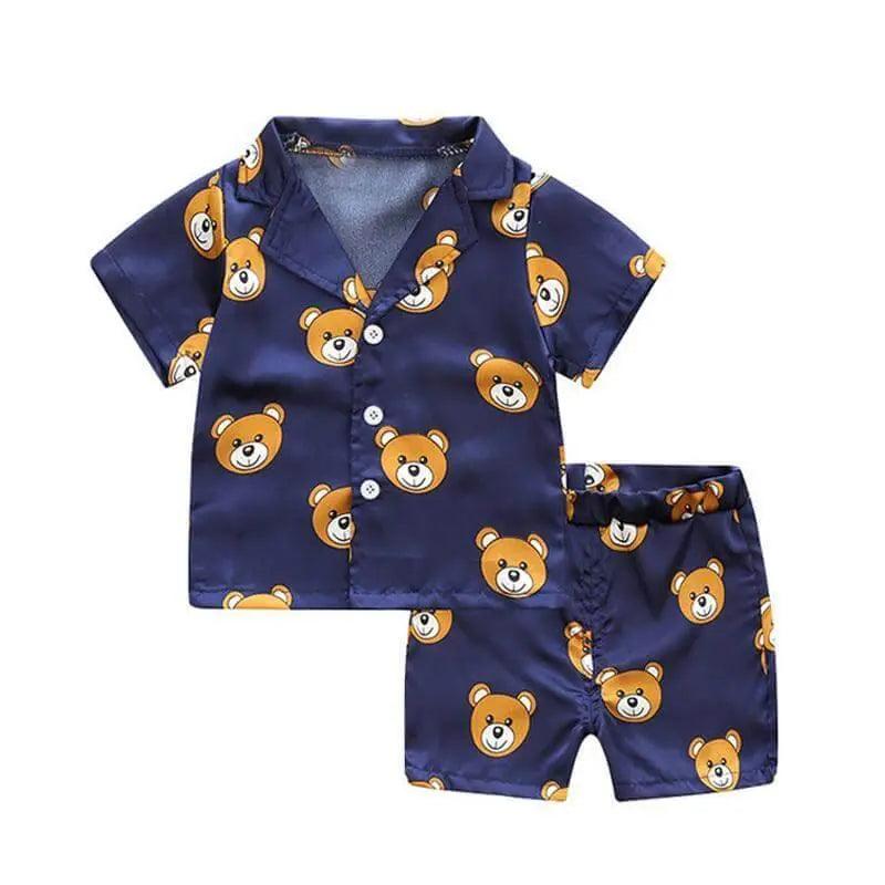 Cartoon Deer Kids Pajama Sets - Navy