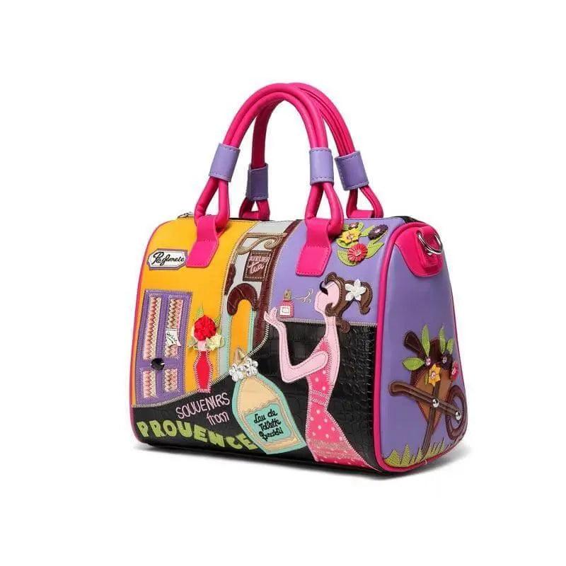 Cartoon Embroidered Handbag - Pink Handle - Mishastyle